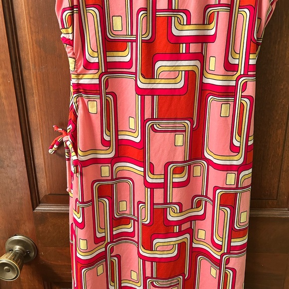 Almost Famous Retro Pink and Orange Midi Dress with cut out on side. Size L - Picture 2 of 6